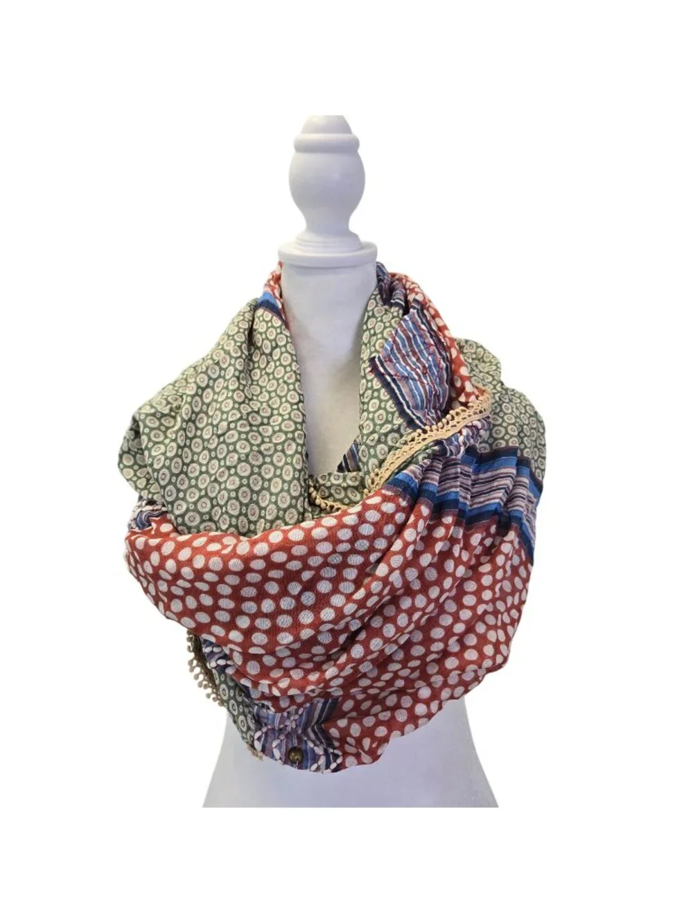 NWT Anthropologie 100% Rayon Dot Print Embroidered Infinity Scarf